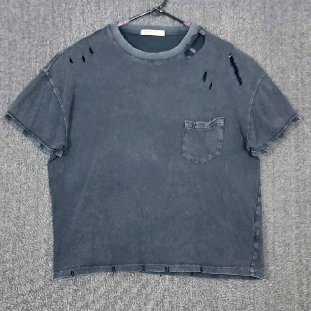 We The Free People Rubi Tee Womens S Black Slouchy Oversized Distressed T-Shirt